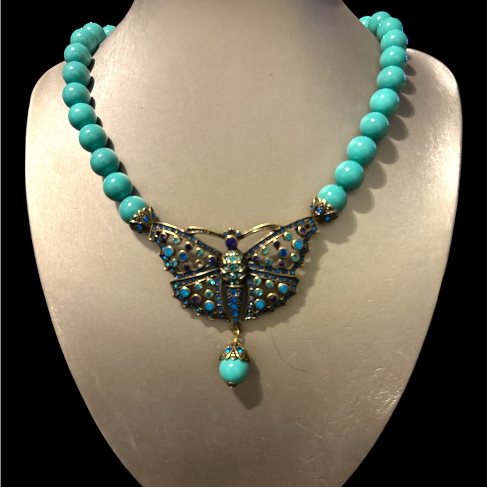 Elegant Heidi Daus Butterfly Pendant Necklace in Turquoise and Bronze